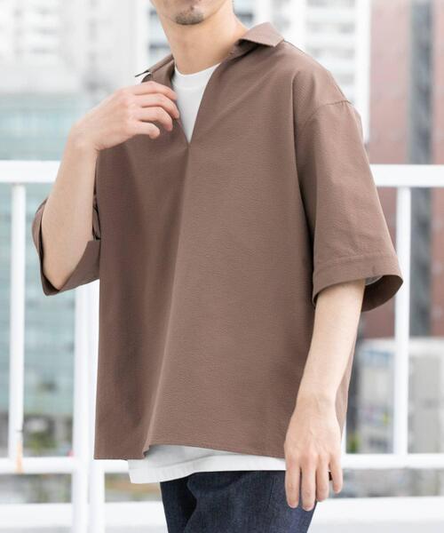 LoungeDress スキッパー半袖シャツ　Freeサイズ Loungedress】シアーデニムスキッパーシャツ | OUTLET(アウトレット