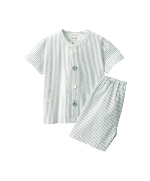 パジャマ ベビー　脇に縫い目のない　サッカー織　半袖お着替えパジャマ キッズ 子供 男の子 女の子 | 無印良品 | 01