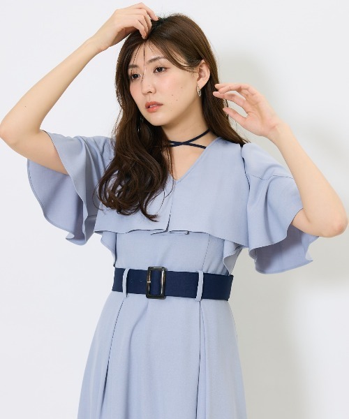 yuu♡アンドクチュール♡ケープ風フリル付き半袖ロングワンピース♡38♡ AND COUTURE（アンドクチュール）の「パール肩開きケープ風