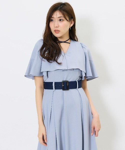 yuu♡アンドクチュール♡ケープ風フリル付き半袖ロングワンピース♡38♡ And Couture ワンピース ケープフレアチョーカーワンピース