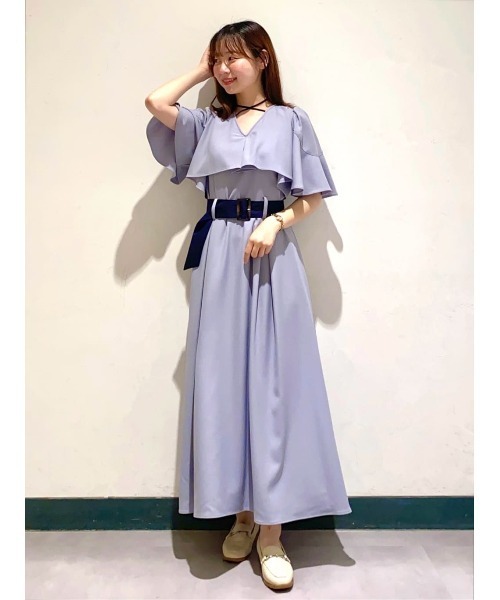 yuu♡アンドクチュール♡ケープ風フリル付き半袖ロングワンピース♡38♡ And Couture ワンピース ケープフレアチョーカーワンピース
