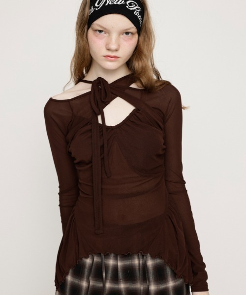 SLY tシャツ ASYMMETRY DESIGN MESH TOPS アシンメトリー