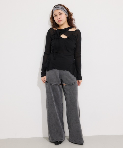 新品未使用　ダークグレー 長袖 メッシュ トップス SLY tシャツ ASYMMETRY DESIGN MESH TOPS アシンメトリー