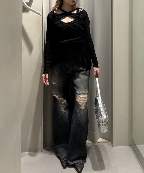 tシャツ MESH SLEEVE T-SH / メッシュスリーブTシャツ レディース UN3D. tシャツ H/S MESH TOP / ハーフスリーブメッシュトップ