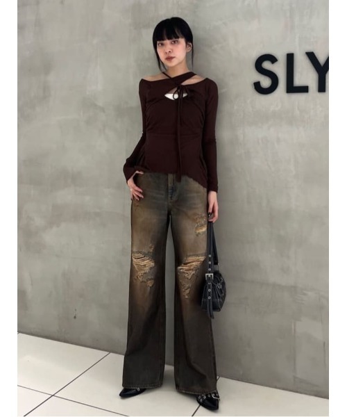 SLY tシャツ ASYMMETRY DESIGN MESH TOPS アシンメトリー