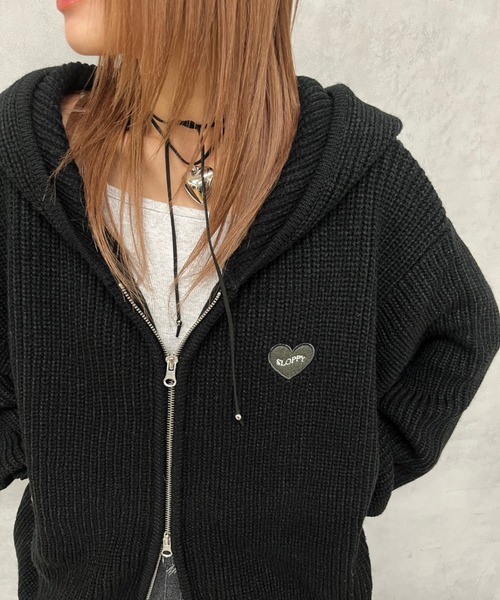 「WHO'S WHO gallery」 「SLOPPY」ニットカーディガン FREE チャコールグレー レディース_画像3