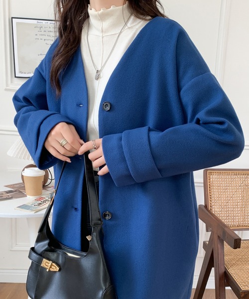 「ABITOKYO」 ノーカラーコート M ネイビー レディース_画像8