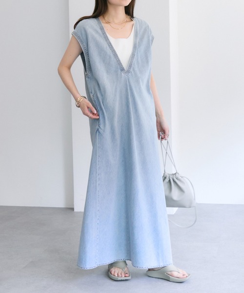新品 Natural by studio CLIP 綿麻デニムコートワンピース