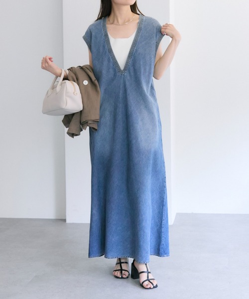 ワンピース　ポワンピ pual ce cin ワンピース 「25th」綿麻デニムVネックワンピース