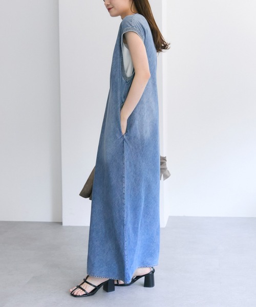 pual ce cin ワンピース 「25th」綿麻デニムVネックワンピース
