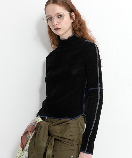 tシャツ ハイネックベロアトップス レディース AULA AILA tシャツ ハイネックベロアトップス レディース