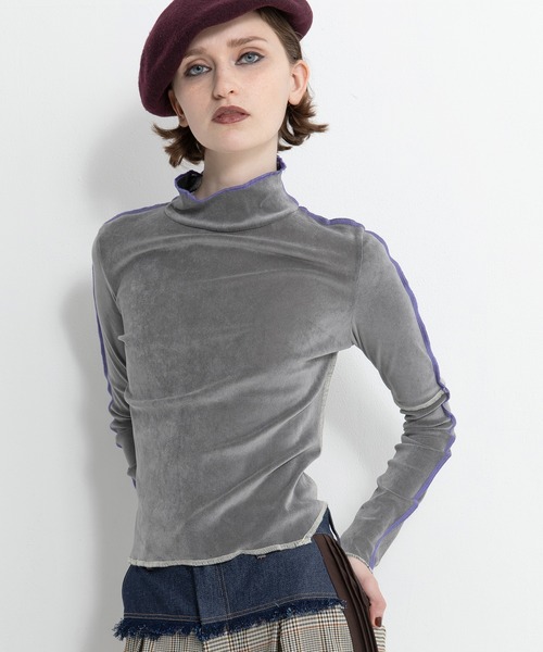 AULA AILA tシャツ ハイネックベロアトップス レディース