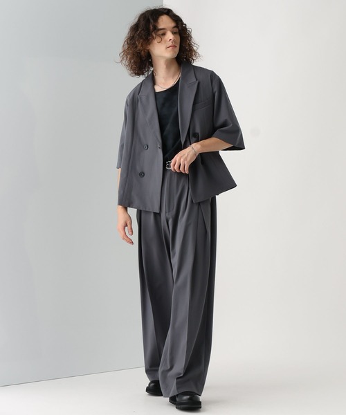 美品 HARE 【接触冷感】ICY FEEL ダブルショートジャケット セール】【接触冷感】ICY FEELダブルショートジャケットSS(HARE