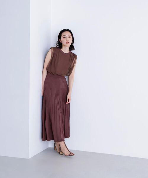 韓国♡愛される 綺麗め♡ チュール ドッキング リボン ニット ワンピース 上品 NATURAL BEAUTY BASIC ワンピース チュールドッキングニット
