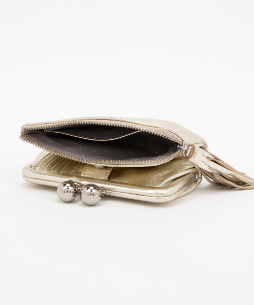 【美品】ペルケ　ガマ口　二つ折り財布　シャンパンゴールド perche 財布 ペルケ / マルチスタッズがま口二つ折りウォレット