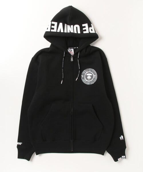 AAPE ブラックパーカー フード付き AAPE BY A BATHING APE パーカー ZIP UP HOODIE メンズ