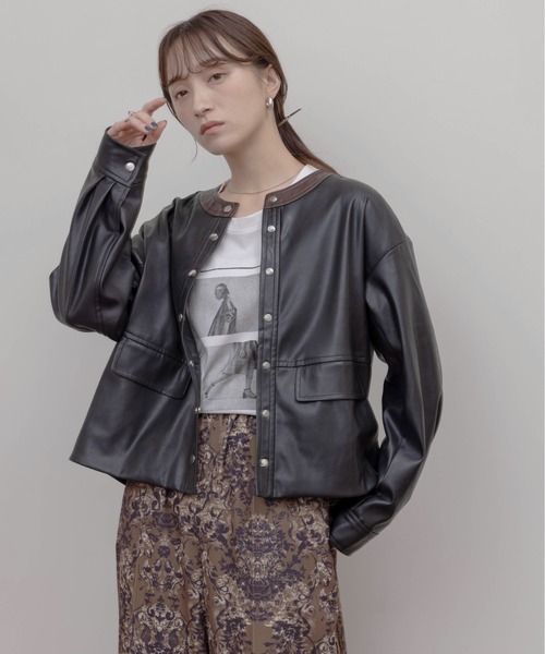 Eimee Law ジャケット ノーカラージャケット バックフリル