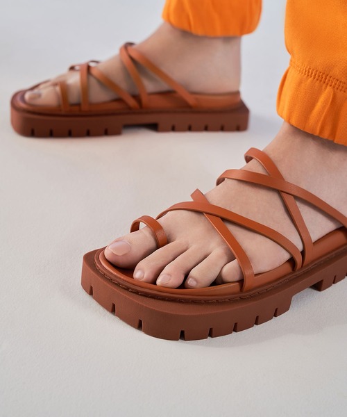 「CHARLES & KEITH」 フラットサンダル 25.5cm オレンジ レディース_画像9