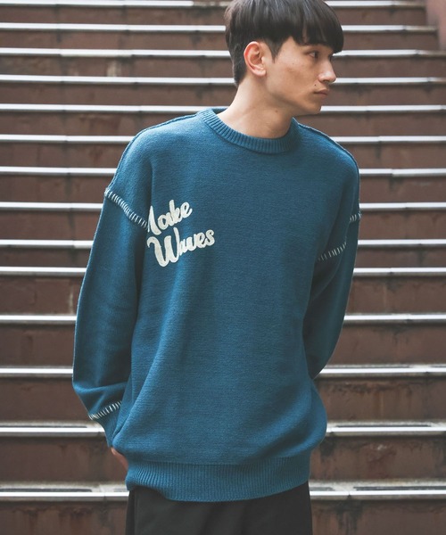 LAKOLE（ラコレ） セーター ニット 配色バック刺繍ニットプルオーバー