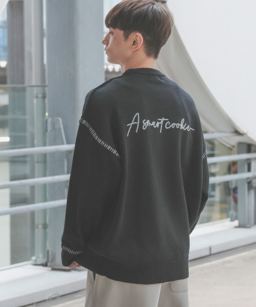 LAKOLE（ラコレ） セーター ニット 配色バック刺繍ニットプルオーバー