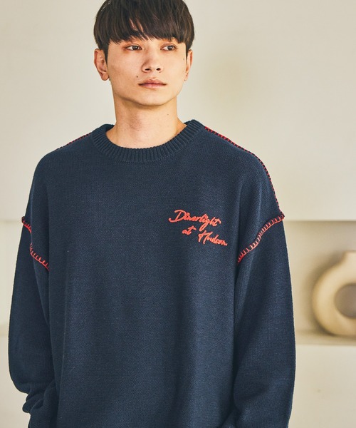 LAKOLE（ラコレ） セーター ニット 配色バック刺繍ニットプルオーバー