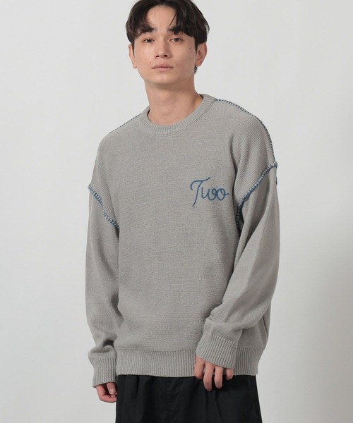 LAKOLE（ラコレ） セーター ニット 配色バック刺繍ニットプルオーバー