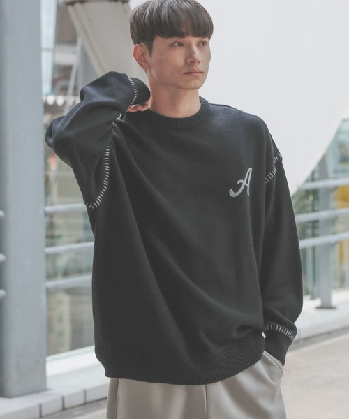 LAKOLE（ラコレ） セーター ニット 配色バック刺繍ニットプルオーバー