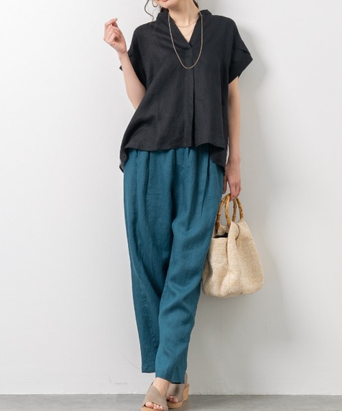 tシャツ タックスリーブアクセントチュニックプルオーバー｜フレンチ