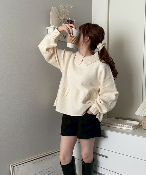 ニット セーター ペプラムポロニットプルオーバー「NOUA」 レディース