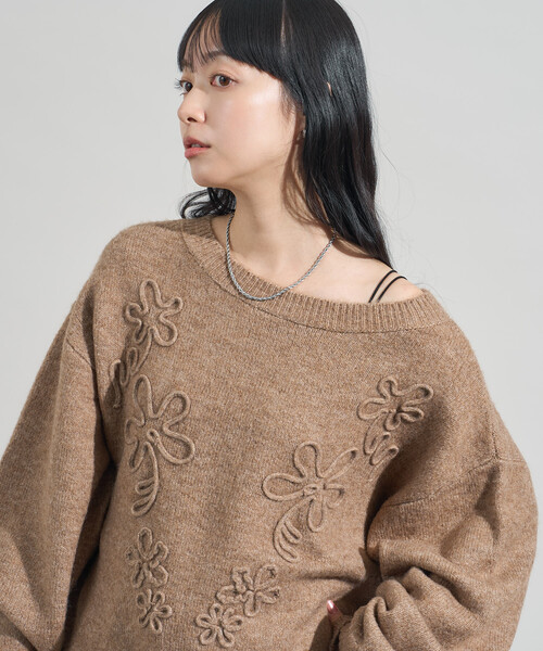 FREAK'S STORE ニット セーター コード刺繍 花柄 プルオーバー