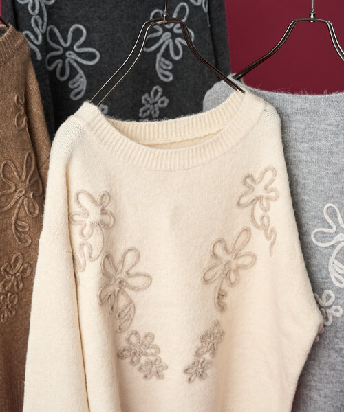 K*す様 AMERI 花柄刺繍 ニットコート AMERI 花柄刺繍 ニットコート