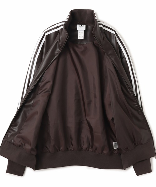 新品L⭐️adidas スリーストライプ プレザー トラックトップ ダークブラウン adidas（アディダス） コート ジャケット adidas PLEATHER 3STRIPES
