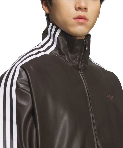 新品L⭐️adidas スリーストライプ プレザー トラックトップ ダークブラウン adidas（アディダス） コート ジャケット adidas PLEATHER 3STRIPES