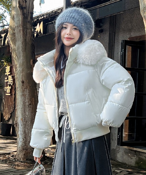 コート アウター フェイクファーフード中綿ショートジャケット