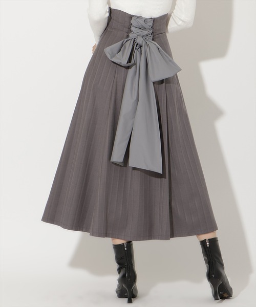 グレー フレアスカート リボン付き AND COUTURE（アンドクチュール） ロング スカート 夏 ビッグリボン