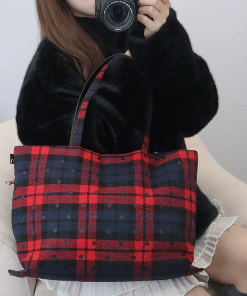 ROOTOTE（ルートート） トートバッグ ドット＆チェックフェルトトート