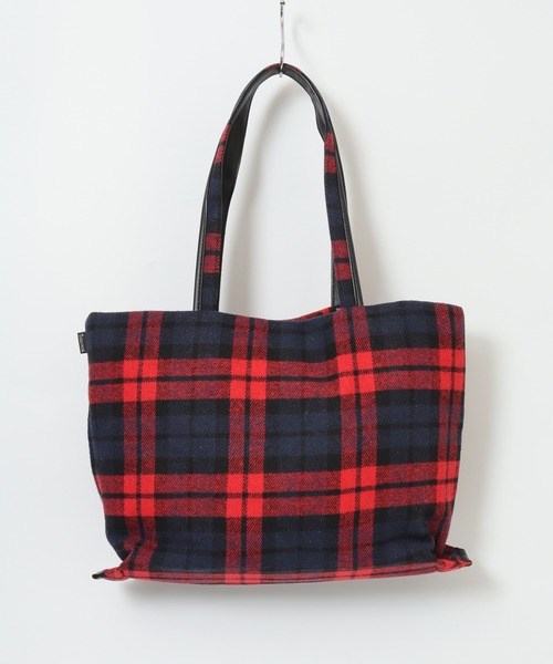 未使用級　PORTER トートバッグタータンチェック　ネイビー　レッド　A4可 ROOTOTE（ルートート） トートバッグ ドット＆チェックフェルトトート