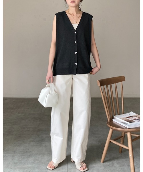 She's Closet ベスト ジレ 深Vネックノーカラー メタル ニュアンス