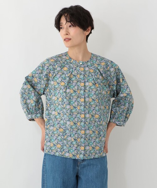 Afternoon Tea WARDROBEリバティプルオーバーブラウス ブルー Afternoon Tea（アフタヌーンティー） ブラウス シャツ タックブラウス