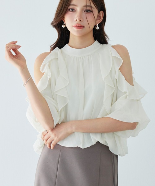 「SAISON DE PAPILLON」 7分袖ブラウス M グレー レディース_画像2