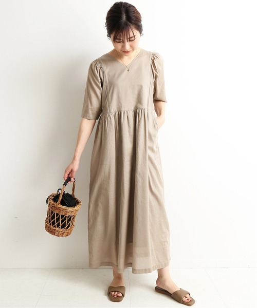SLOBE IENA ワンピース ギャザースリーブリラックスワンピース