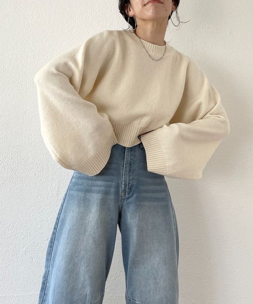 wee9s ニット セーター wide sleeve short knit / ワイド