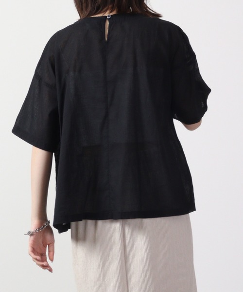 Emago ブラウス シャツ EMAGO 多色花刺繍ブラウス 5分袖