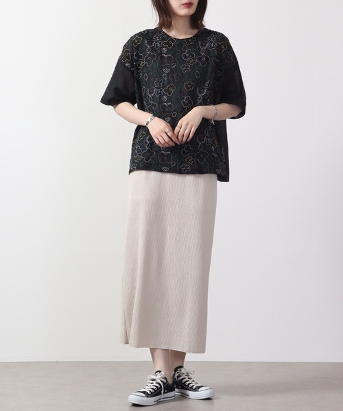 ブラウス シャツ EMAGO 多色花刺繍ブラウス 5分袖 レディース POU DOU ブラウス シャツ 「WEB限定」スタンドカラーフラワー