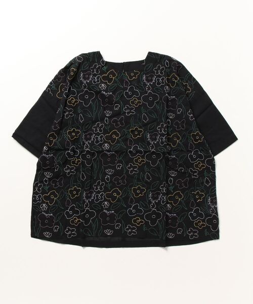 ブラウス シャツ EMAGO 多色花刺繍ブラウス 5分袖 レディース Emago ブラウス シャツ EMAGO 多色花刺繍ブラウス 5分袖