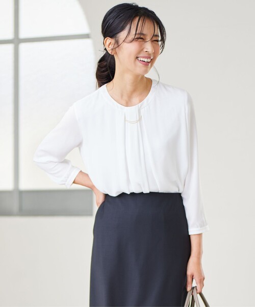 tシャツ 「洗える」シルキーデシン タックディテール カットソー レディース
