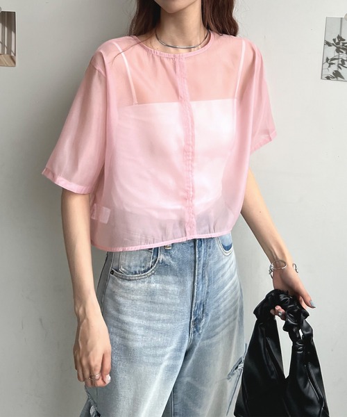 ブラウス シャツ 夏 半袖 半袖シアーシャツブラウス レディース