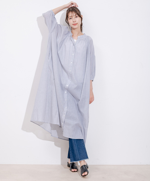 JAYRO（ジャイロ） シャツワンピース インド綿ボイルストライプ