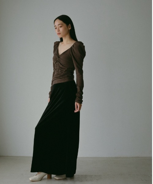 CASA FLINE tシャツ カップ付きギャザーロングスリーブトップス
