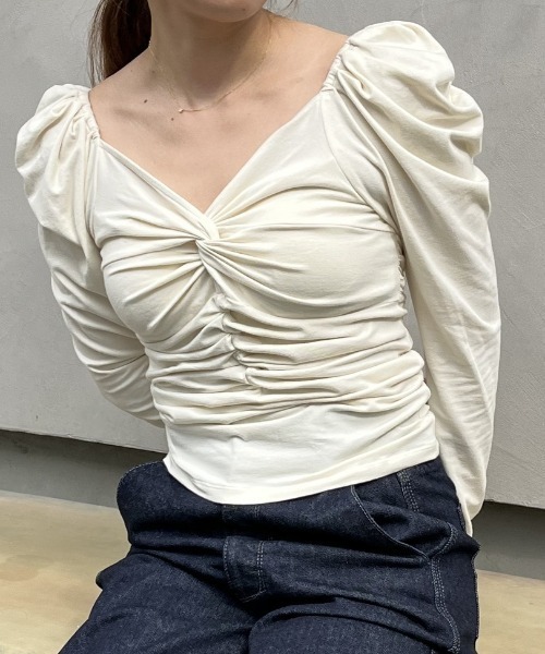 Casa fline カップ付きギャザーギャザーロングスリーブトップス カップ付きギャザーロングスリーブトップス – CASA FLINE